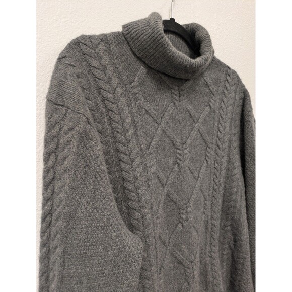 Banana Republic Gray Merino Wool Cable Knit Turtleneck Sweater sz XL Fisherman - Picture 4 of 9